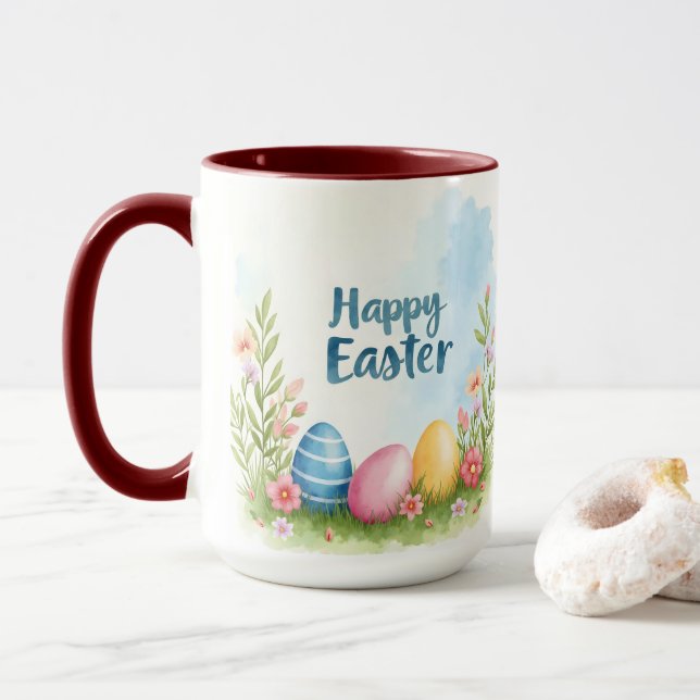 Trendy Easter Eggs Beautiful Collection Mug (With Donut)