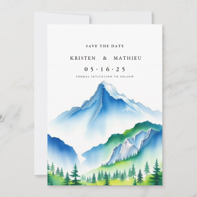 Trendy Editable Mountain Save The Date (Front)