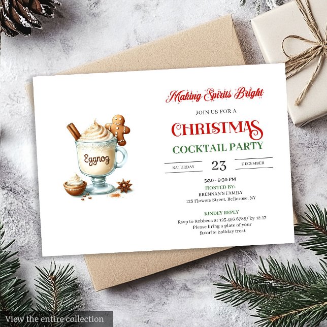 Trendy eggnog red green Xmas cocktail party invite (Trendy eggnog red green Xmas cocktail party invite)
