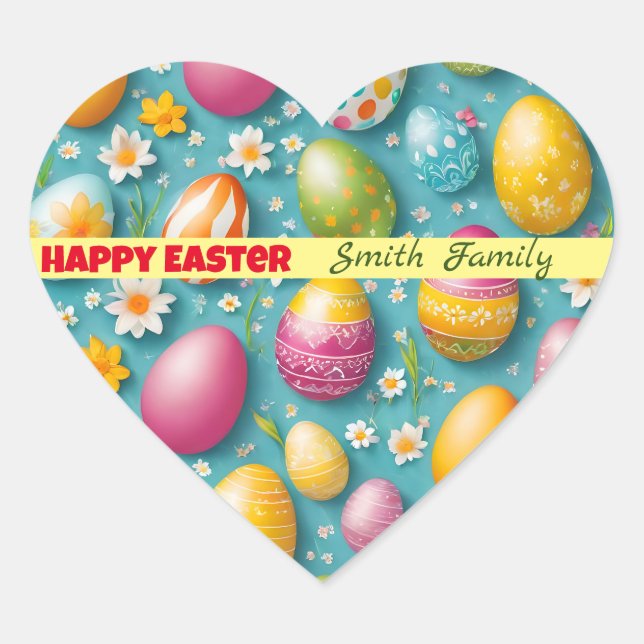 Trendy Eggs Easter Collection Heart Sticker (Front)