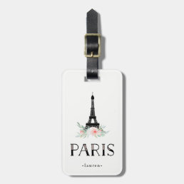 Trendy Eiffel Tower and Blush Pink Flowers | Paris Luggage Tag