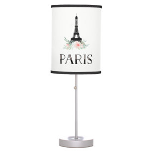 Trendy Eiffel Tower and Blush Pink Flowers   Paris Table Lamp