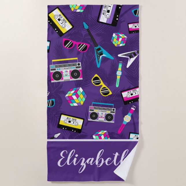 Trendy Eighties Purple Beach Towel (Front)