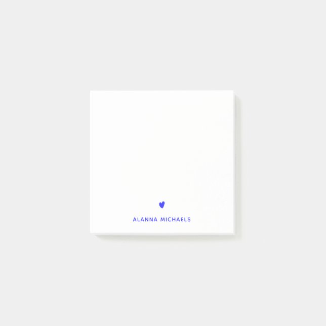Trendy Electric Blue Neon Heart Personalized Post-it Notes (Front)