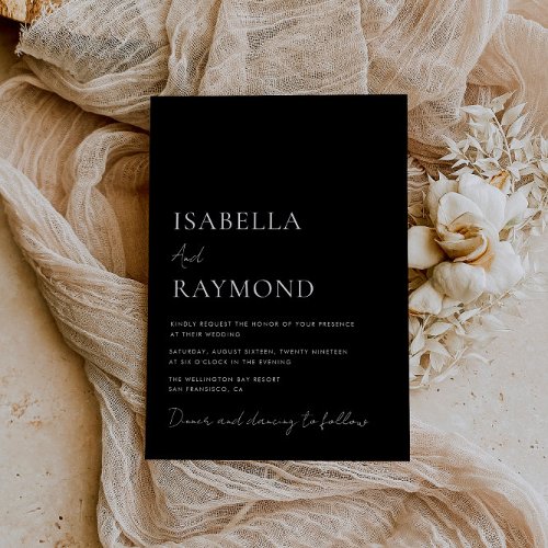 trendy elegance black and white wedding invitation