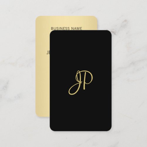 Trendy Elegant Black And Gold Modern Monogram Business Card