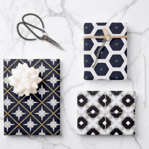 Trendy Elegant Black Gold and White Luxury Wrapping Paper Sheets