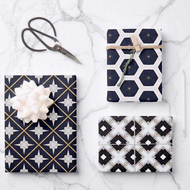 Trendy Elegant Black Gold and White Luxury  Wrapping Paper Sheets (Front)