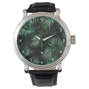 Trendy Elegant black green Tropical Palm Leaves Watch