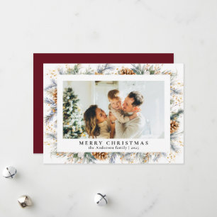 Trendy Elegant Botanical Foliage Red Christmas Holiday Card