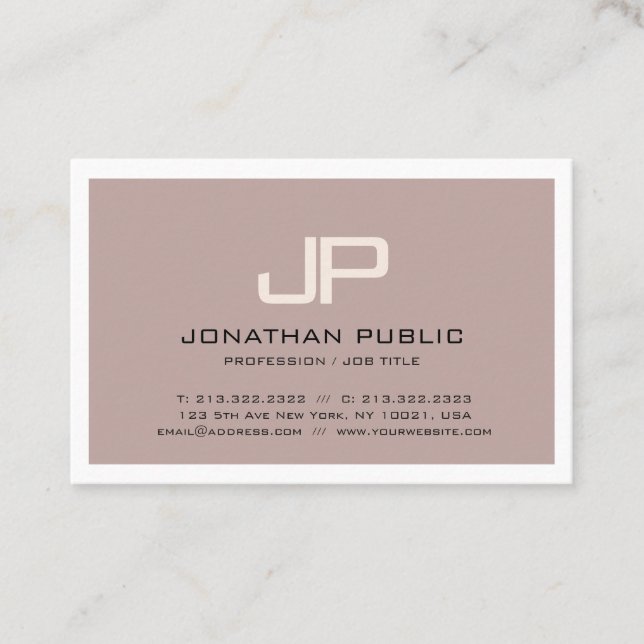 Trendy Elegant Brown Monogram Design Modern Plain Business Card (Front)