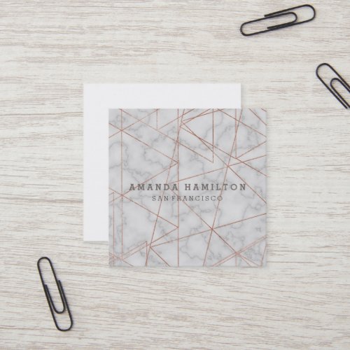 Trendy Elegant chic  rose gold geometric marble Square Business Card