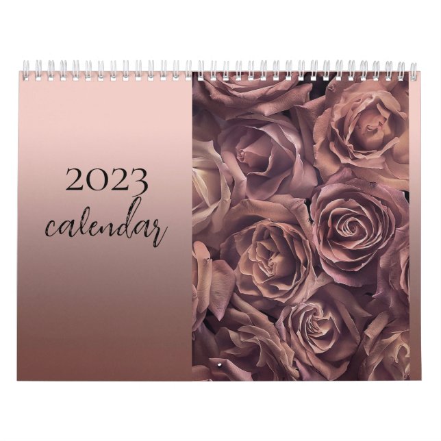 trendy elegant chic rose gold with flowers 2023 calendar (Cover)