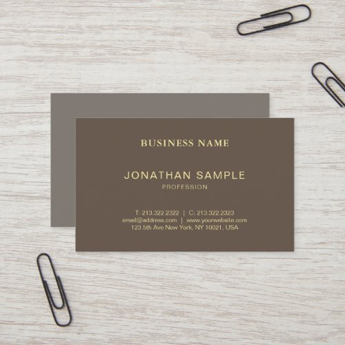 Trendy Elegant Color Gold Font Minimalist Plain Business Card