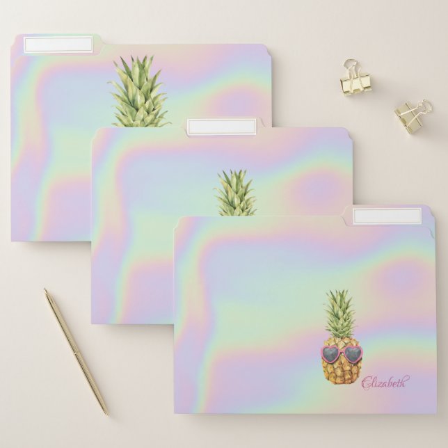Trendy Elegant Cool Pineapple Holographic  File Folder (Set)