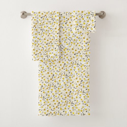 Trendy Elegant Daisies Yellow And White Template Bath Towel Set