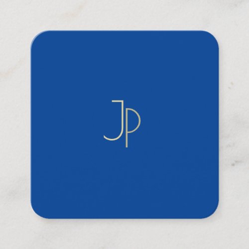 Trendy Elegant Deep Blue Modern Monogram Template Square Business Card