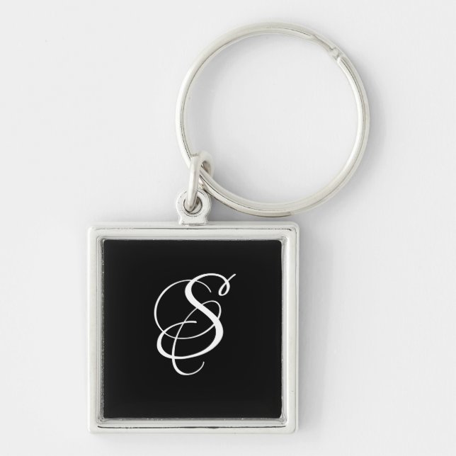 Trendy Elegant DIY Script Monogram/Black Keychain (Front)