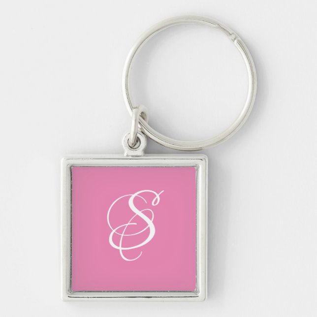 Trendy Elegant DIY Script Monogram/Pink Keychain (Front)