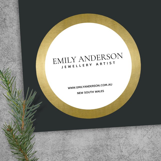 TRENDY ELEGANT FAUX GOLD FOIL TEXTURE BUSINESS CLASSIC ROUND STICKER (Creator Uploaded)