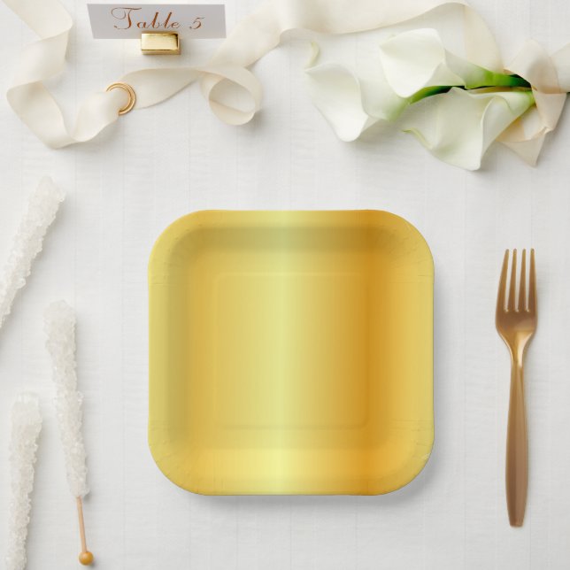 Trendy Elegant Faux Gold Glamorous Template Paper Plates (Wedding)