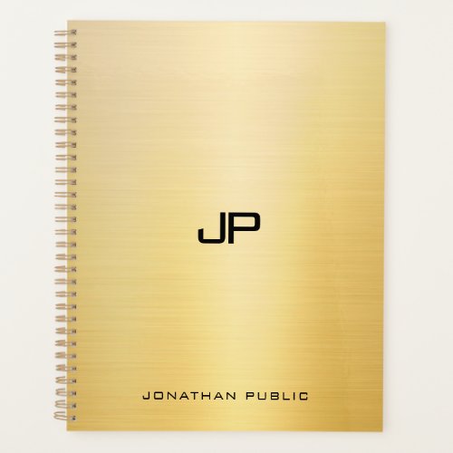 Trendy Elegant Faux Gold Modern Monogram Name Planner