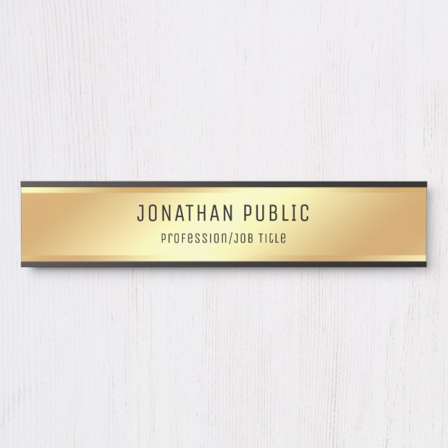 Trendy Elegant Faux Gold Personalized Template Door Sign (Front)