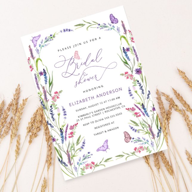 Trendy Elegant Floral Lavender Bridal Shower Invitation