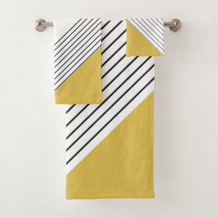 Trendy Elegant Geometric Chic Mustard Yellow Bath Towel Set