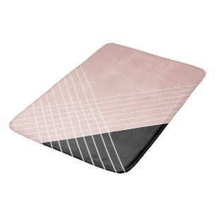 Trendy Elegant Geometric Chic On Blush And Black Bath Mat