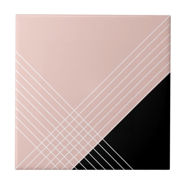 Trendy Elegant Geometric Chic On Blush And Black Ceramic Tile (Front)