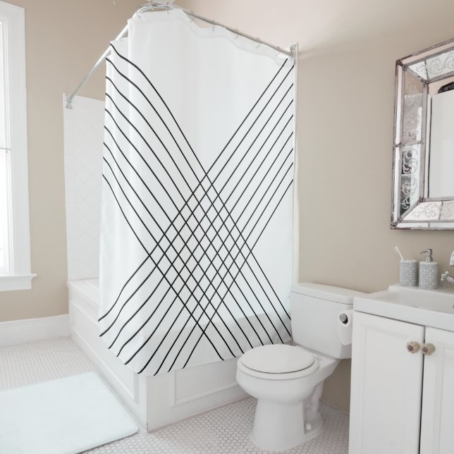 Trendy Elegant Geometric On White Shower Curtain (In Situ)