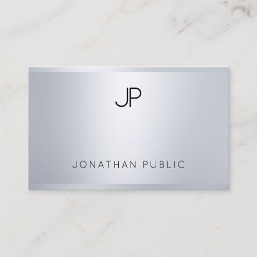 Trendy Elegant Glamour Silver Look Modern Monogram Business Card