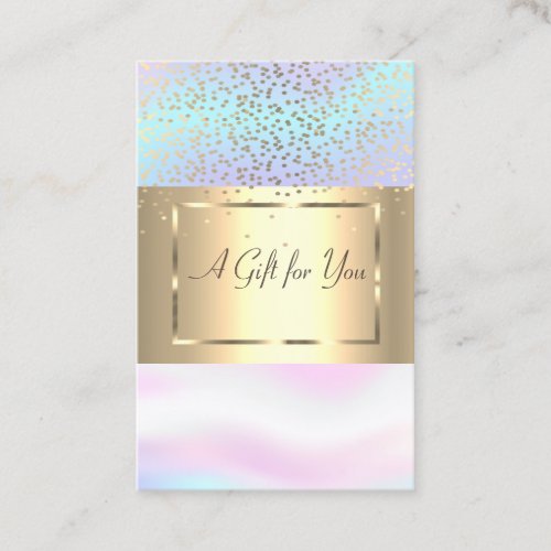 Trendy Elegant Gold Frame Confetti Holographic Discount Card