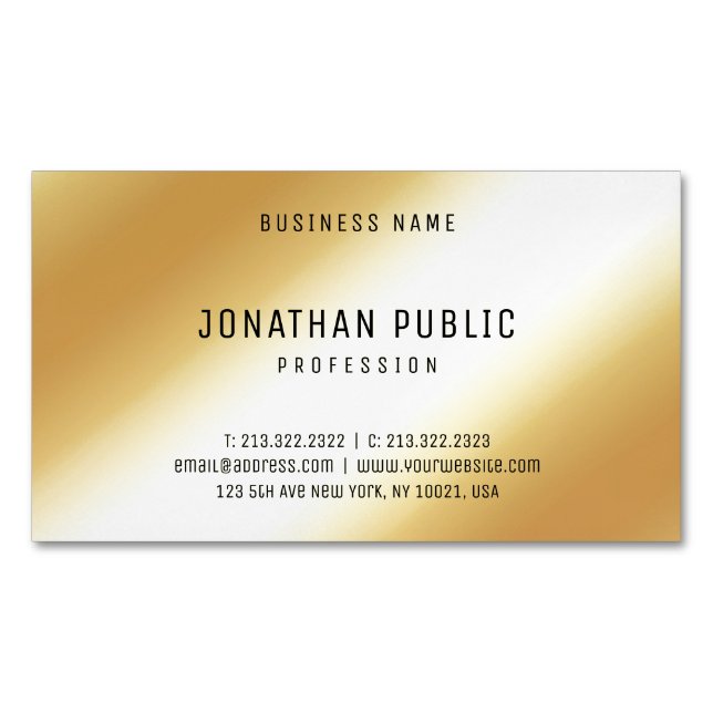 Trendy Elegant Gold Look Professional Template Business Card Magnet (Front)