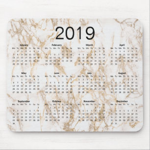 Trendy Elegant Gold Marble 2019 Calendar Mouse Pad