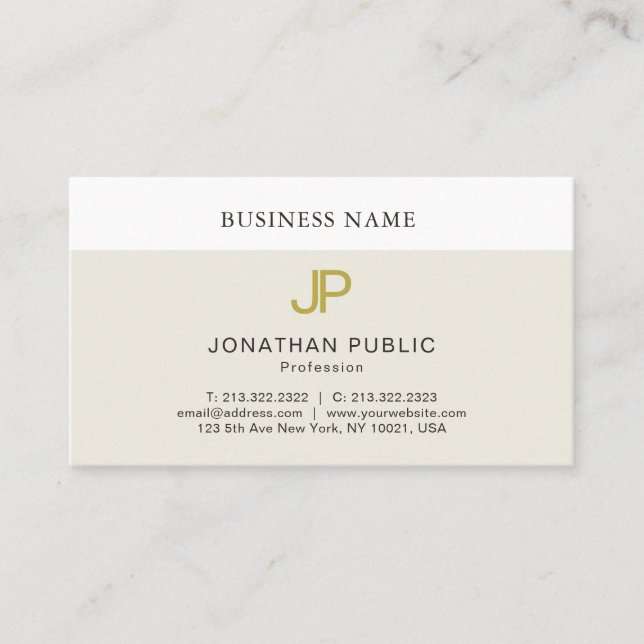 Trendy Elegant Gold Monogrammed Design Modern Business Card (Front)