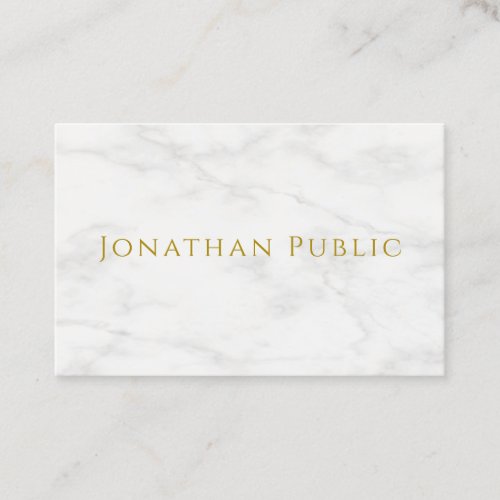 Trendy Elegant Gold Text White Marble Template Business Card