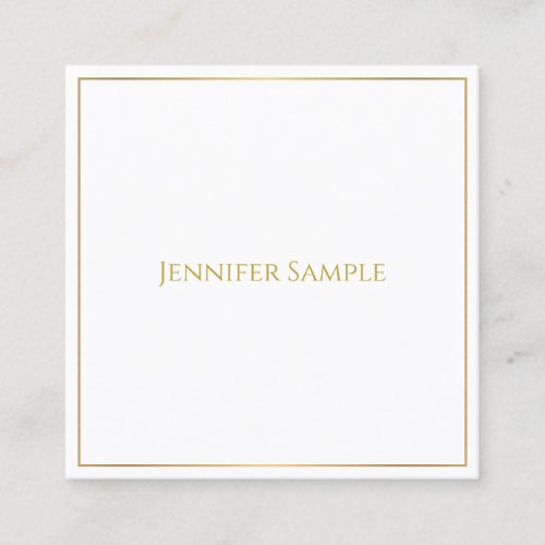 Trendy Elegant Gold Text White Template Modern Square Business Card