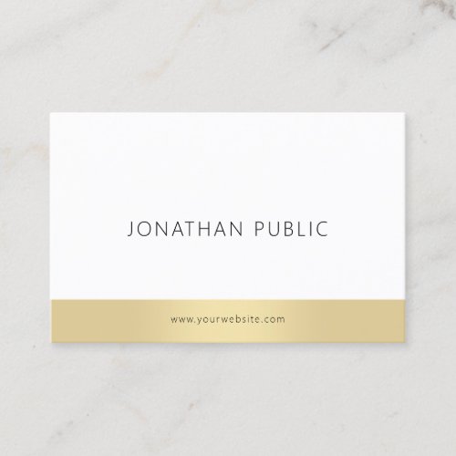 Trendy Elegant Gold White Modern Minimalist Plain Business Card