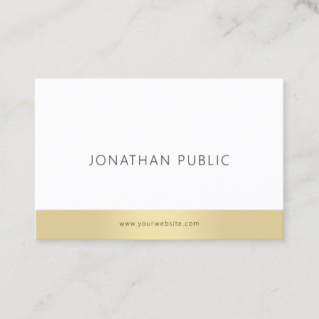 Trendy Elegant Gold White Modern Minimalist Plain Business Card (Front)