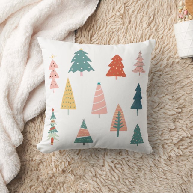Trendy Elegant Green Christmas Trees Holiday Throw Pillow (Blanket)