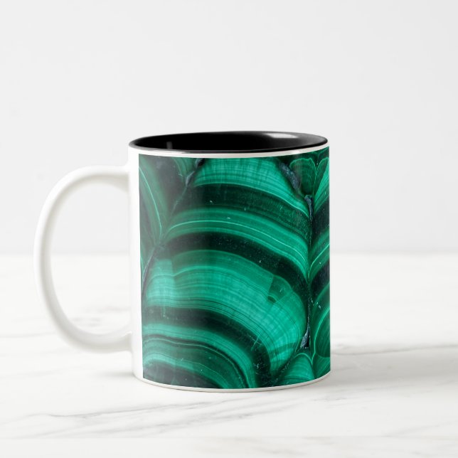 Trendy Elegant Green Malachite Crystal Stone Two-Tone Coffee Mug (Left)