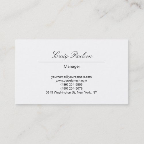 Trendy Elegant Hand Writing White Business Card