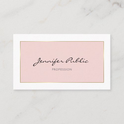 Trendy Elegant Handwritten Script Pink Gold Plain Business Card
