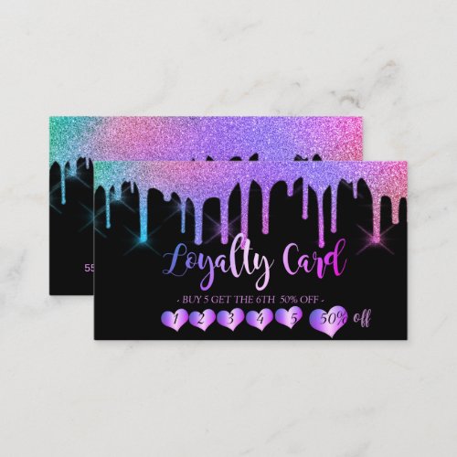 Trendy Elegant Hearts Black Glitter Drips Loyalty Card