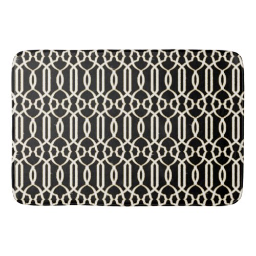 Trendy Elegant Lattice Trellis Pattern Black White Bath Mat