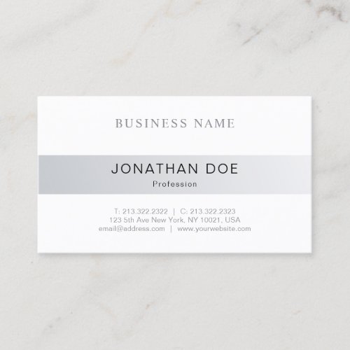 Trendy Elegant Minimalist Design Silver Look Plain Business Card