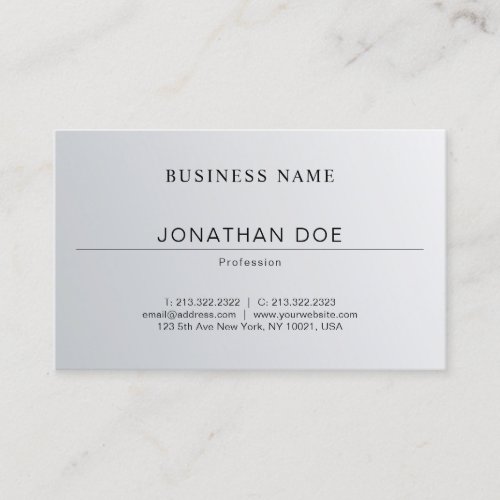 Trendy Elegant Minimalist Design Silver Look Plain Business Card