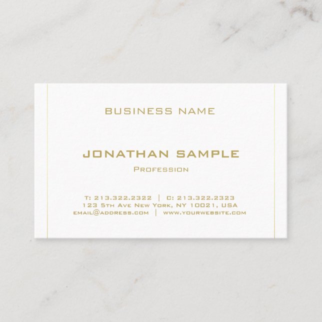 Trendy Elegant Minimalist Modern Gold Striped Business Card (Front)